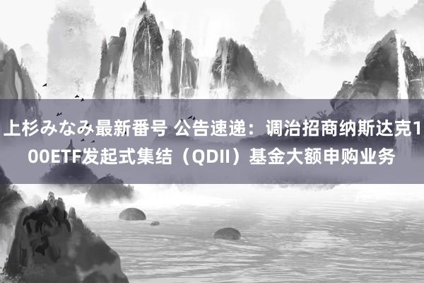 上杉みなみ最新番号 公告速递：调治招商纳斯达克100ETF发起式集结（QDII）基金大额申购业务