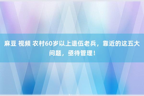 麻豆 视频 农村60岁以上退伍老兵，靠近的这五大问题，亟待管理！